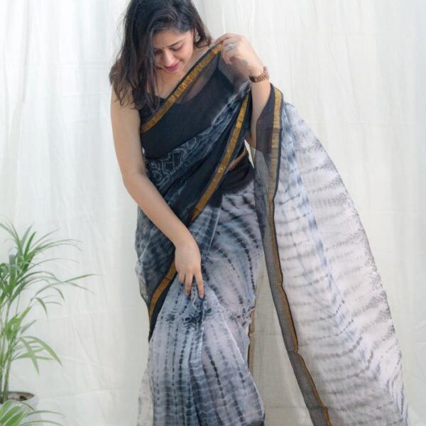 Charcoal and black kota doria saree