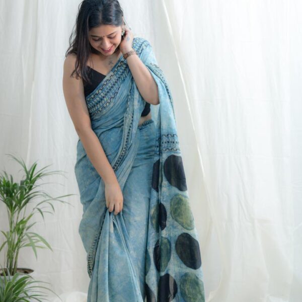 earthy blue and green saree