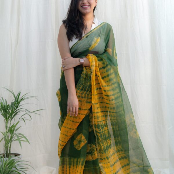 Yellow Green kota doria saree