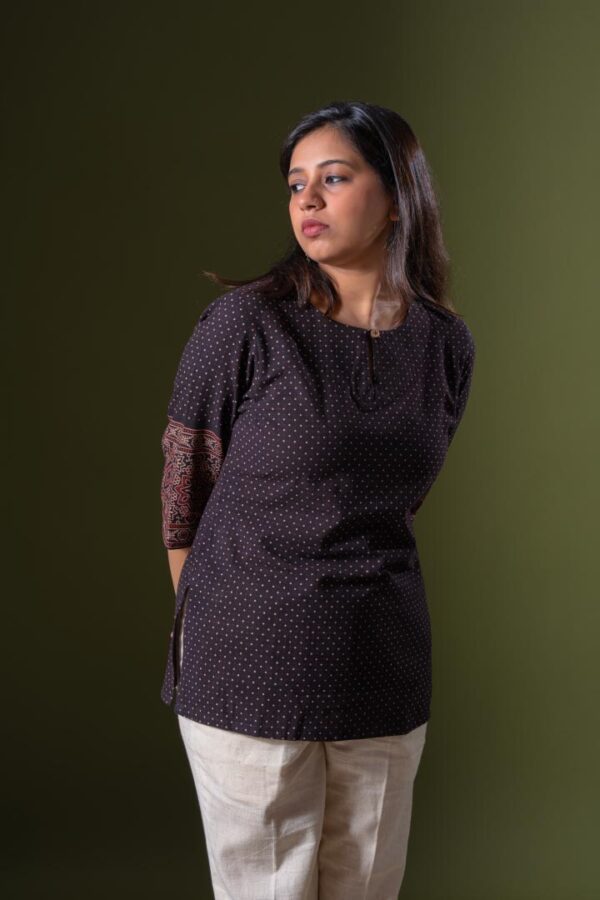Ajrakh Polka Key hole Tunic - Image 2