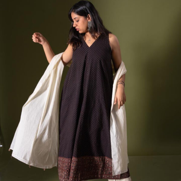 Ajrakh Polka Panel Kurta with Pants
