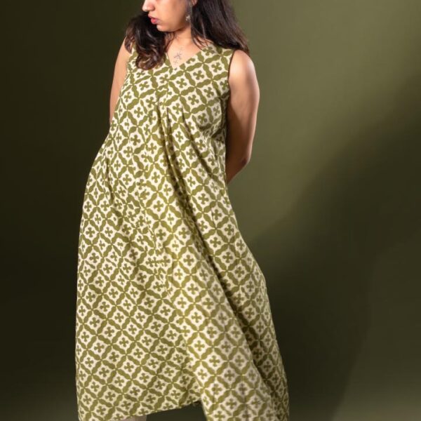 Green Dabu Panel Kurta