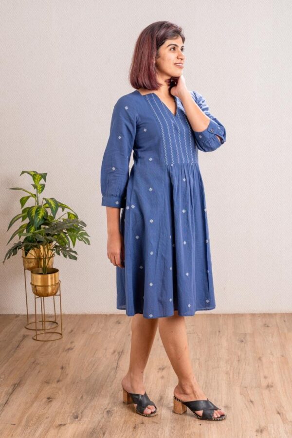 Blue Dress With Gathers - Image 3