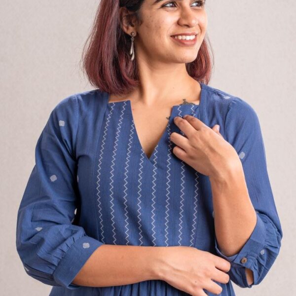 Blue Dress With Gathers