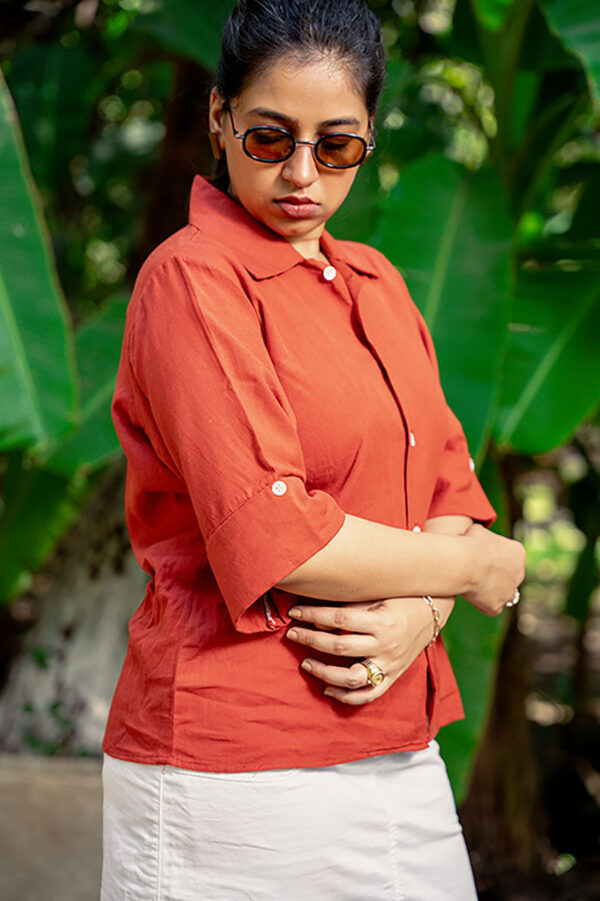 Cotton Linen Rust Shirt - Image 2