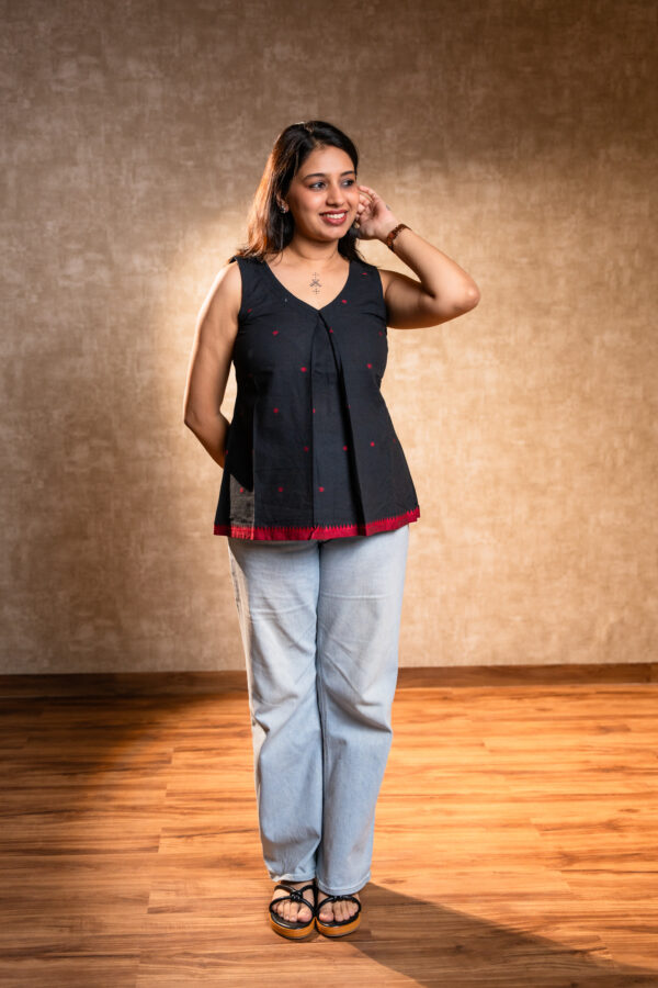 Black Handloom Short Kurta - Image 3