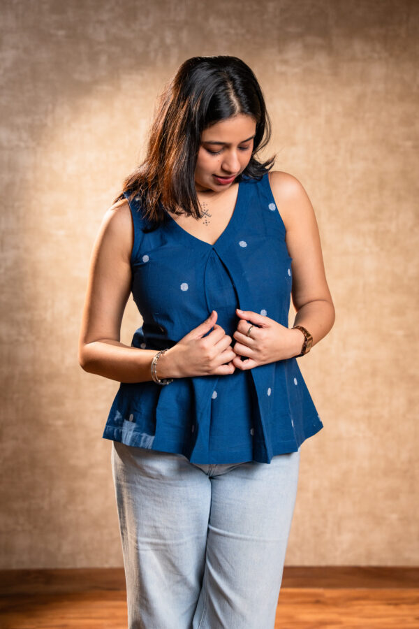 Blue Handloom Short Kurta - Image 3