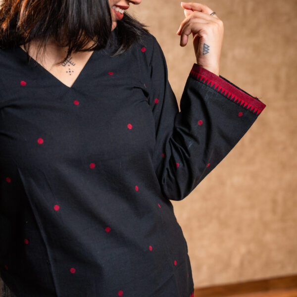 Black Handloom Full Sleeves Kurta
