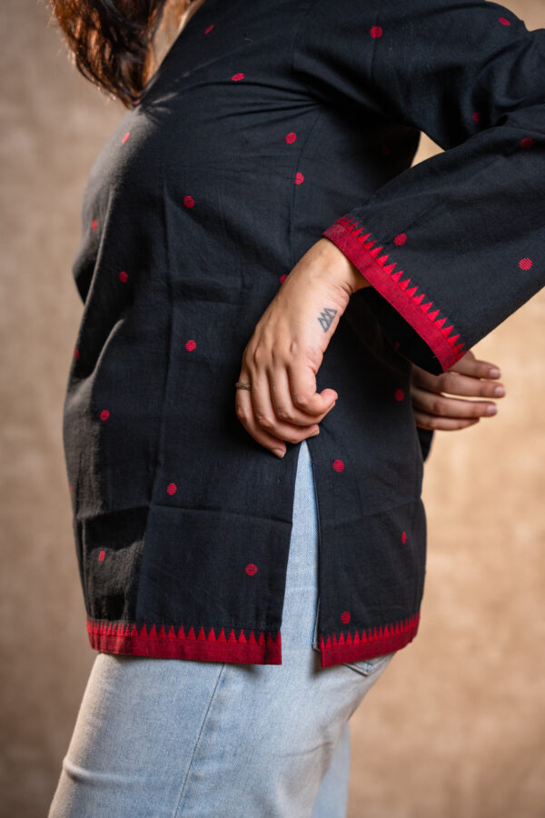 Black Handloom Full Sleeves Kurta - Image 4