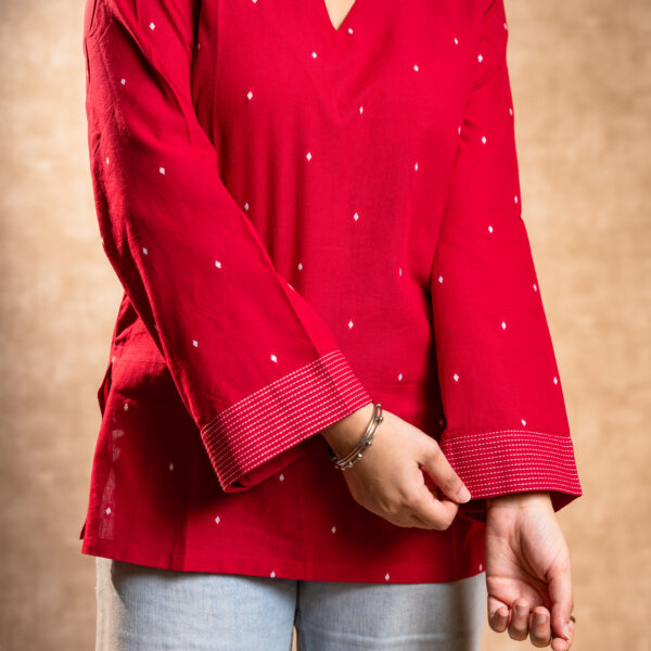 Red Handloom Full Sleeves Kurta