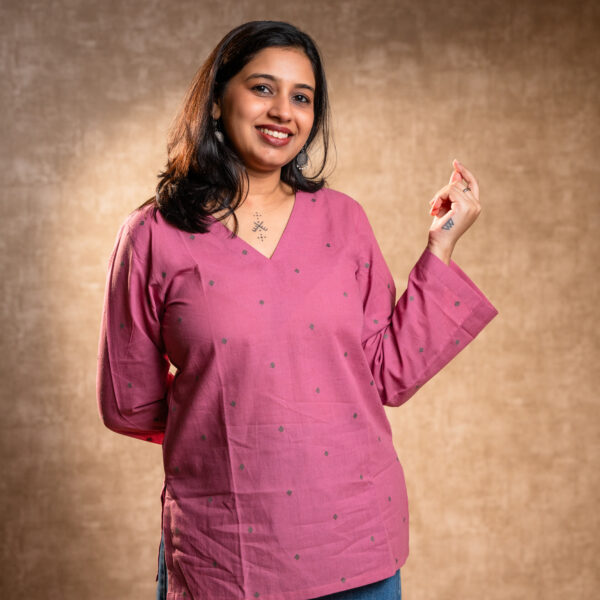 Pink Handloom Full Sleeves Kurta