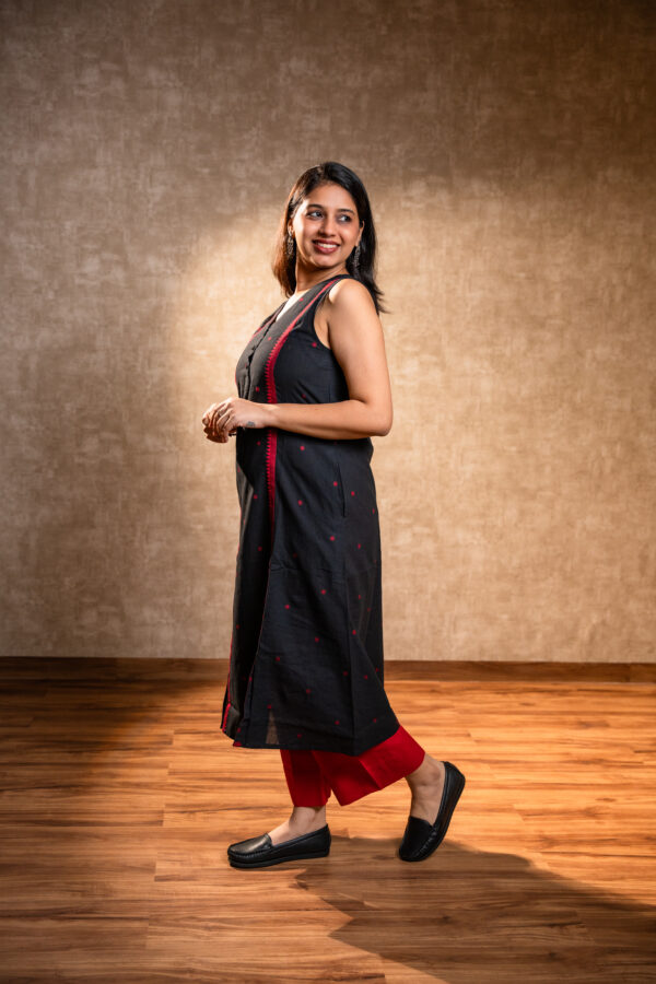 Black Long Kurta with Front Slit - Image 2