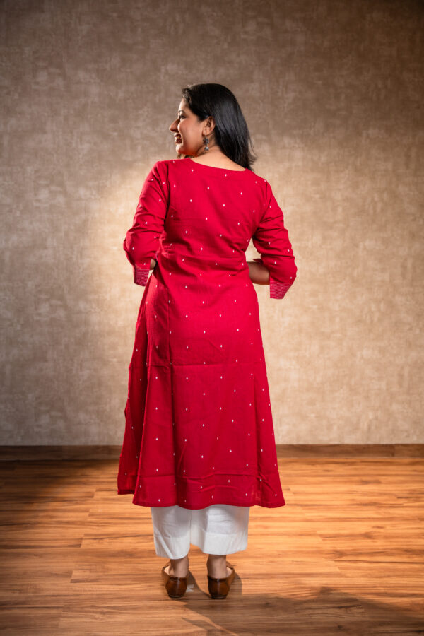 Red Full Sleeves Kurta Set - Image 5