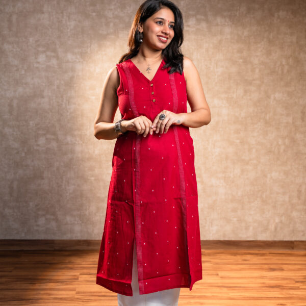 Red Long Kurta with Front Slit