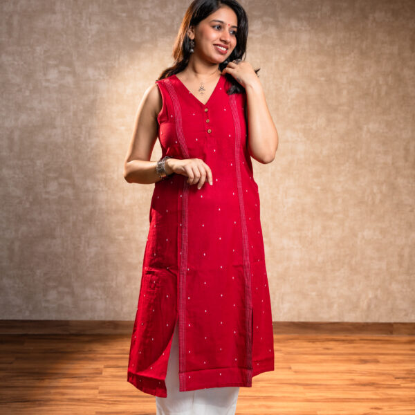 Red Sleeveless Kurta Set