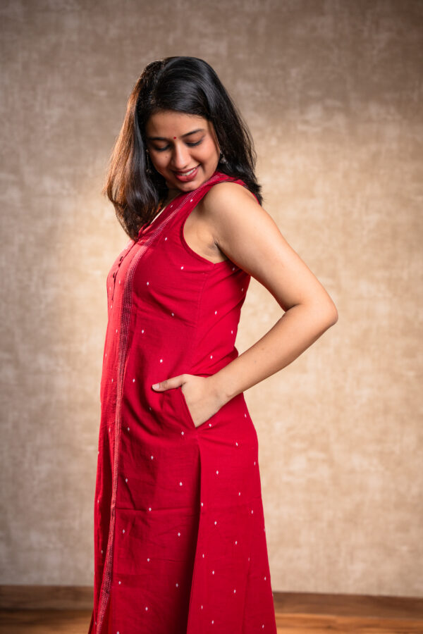 Red Long Kurta with Front Slit - Image 6