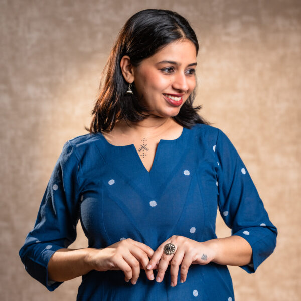 Blue Handloom Panel Kurta