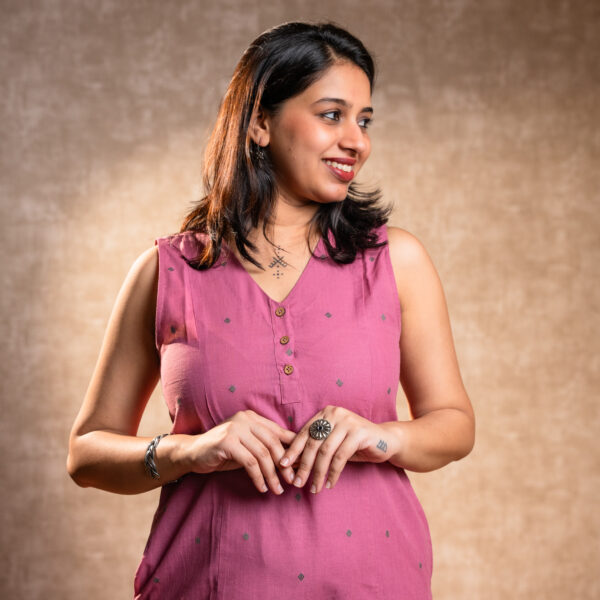 Pink Long Kurta with Front Slit